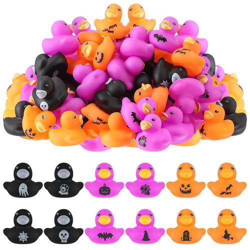 DEEKIN 100 Pcs Halloween Rubber Ducks Bulk 1.57 Inch Mini Fancy Novelty Rubber Ducks for Halloween Trick Treat Fillers Party Favors Baby Shower