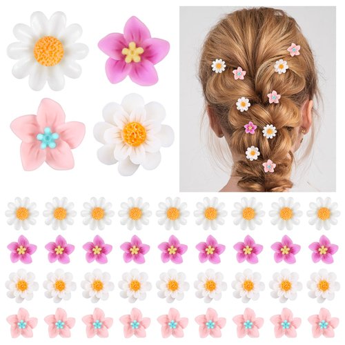 BBTO 24 Pcs Mini Flower Hair Clip for Girls Women Lily Daisy Flower Small Hair Pin Wedding Bridesmaid Bridal Clips Elegant Hair Accessory for Party Daily (White, Yellow, Pink)