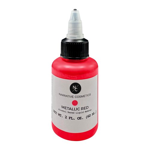 Narrative Cosmetics Metallic Alcohol Airbrush Paints - 2 fl oz, Skin Safe, Quick Dry, Waterproof, Sweatproof, Transferproof Liquid Makeup for Bodypainting, Theater, FX Makeup - Metallic Red