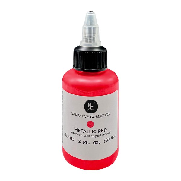 Narrative Cosmetics Metallic Alcohol Airbrush Paints - 2 fl oz, Skin Safe, Quick Dry, Waterproof, Sweatproof, Transferproof Liquid Makeup for Bodypainting, Theater, FX Makeup - Metallic Red