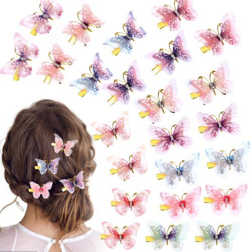 Andibro 24Pcs Butterfly Hair Clips, Glitter Butterfly Hair Clips with Rhinestones Butterfly Reali...