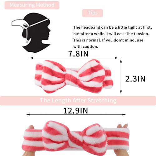 WHAVEL 6 Pack Pink Spa Headband Makeup Headbands Soft Skincare Headbands Bow Face Wash Headbands Shower Headbands Fluffy Head Wraps Hair Band for Washing Face