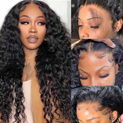 ManeMajesty 22 Inch Deep Wave Lace Front Wigs Human Hair Pre Plucked Small 13x4 HD Lace Front Glueless Wigs Human Hair 150 Density Curly Lace Front Wigs for Black Women Natural Color Dark Brown