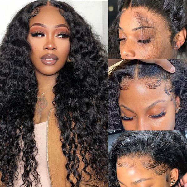 ManeMajesty 22 Inch Deep Wave Lace Front Wigs Human Hair Pre Plucked Small 13x4 HD Lace Front Glueless Wigs Human Hair 150 Density Curly Lace Front Wigs for Black Women Natural Color Dark Brown