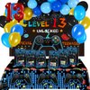 13th Birthday Decorations for Boys Video Game Party Supplies 69 Pieces Level 13 Up Birthday Decoration, Video Game Backdrop Table Cover Blue Gamer Balloons Favor Bag for Video Game Party