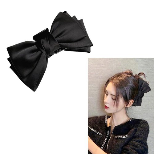 Black Bowknot Hair Clips for Women and Girls - Nonslip 5 Inch Big Bow Barrettes for Thick or Thin Hair