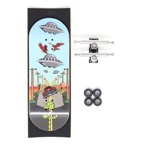Skull Fingerboards® Alien Invasion 34mm Pro Complete Professional Wooden Fingerboard Mini Skateboard 5 PLY with CNC Bearing Wheels