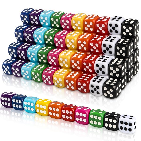 DIYDEC 100pcs 16mm Game Bulk Dice 10 Colors Acrylic 6 Sided Dice Set for Classroom Teaching Math Learning Standard Dice for Party Family Board Games