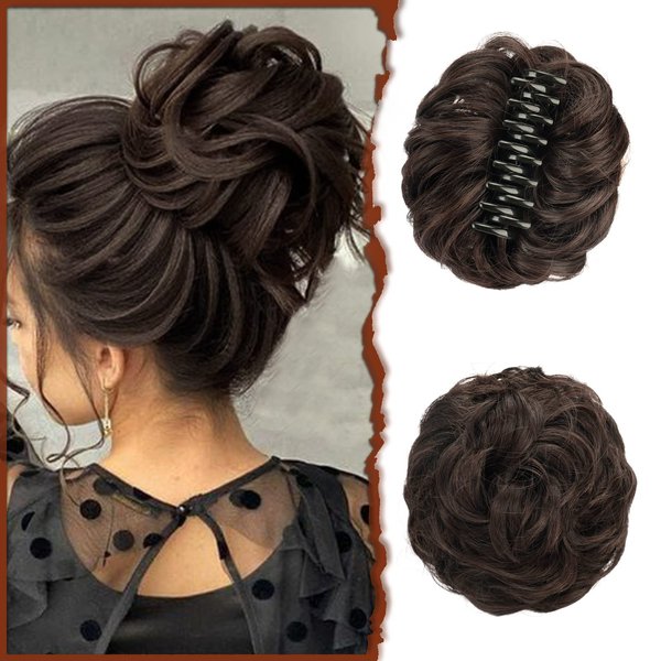 SOFEIYAN Claw Clip Messy Bun Hair Piece Wavy Curly Hair Bun Clip in Claw Chignon Ponytail Hairpieces Synthetic Tousled Updo Hair Extensions Scrunchie Hairpiece for Women