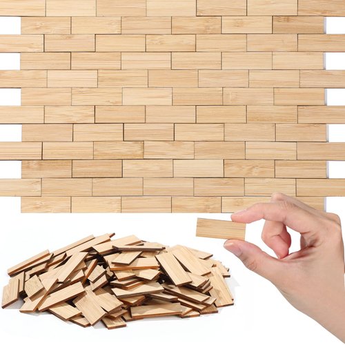 Sintuff 200 Pcs Miniature Dollhouse Flooring Mini Wooden Dollhouse Floor Boards 1 12 Scale Dollhouse Accessories Geometric Bamboo Doll House Furniture Wood Floor Board for Model Decor (Beige)