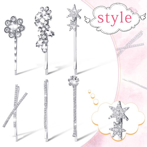 12 Pieces Rhinestone Bobby Pins Decorative Fancy Crystal Bobby Pins Shiny X Shaped Hair Clips Metal Hair Barrettes Bling Diamond Wedding Hair Accessories for Women Ladies Girls (Flower and Star Style)