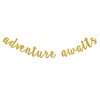 Adventure Awaits Banner, Wedding Engagement Party Bunting Decor, Congrats Grad, Birthday Retirement Sign Graduation Party Decorations Gold Glitter