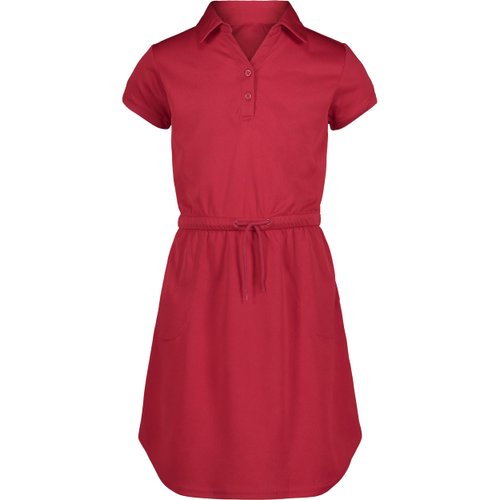Nautica Girls' School Uniform Short Sleeve Polo Dress, Red Performance, 8-10