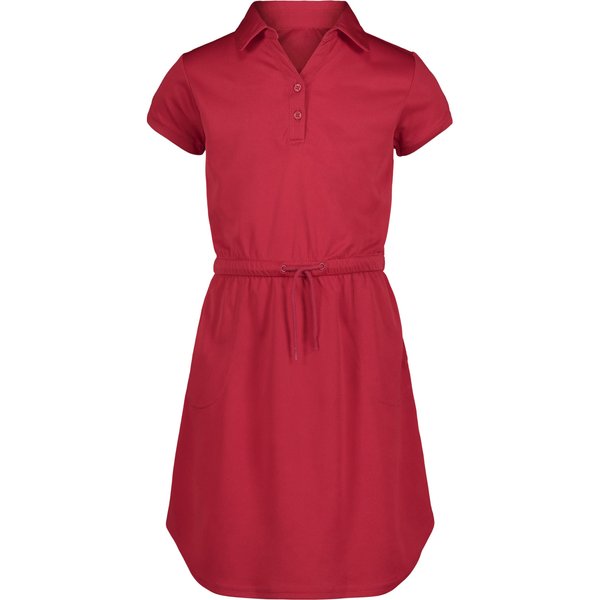 Nautica Girls' School Uniform Short Sleeve Polo Dress, Red Performance, 8-10