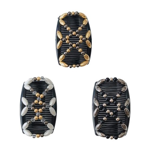 LOVEF 3Pcs Comb Hair Clips for Women and Girls Stylish and Fashionable Accessories for Easy Hair Dos Tribal (White Black and Gold)