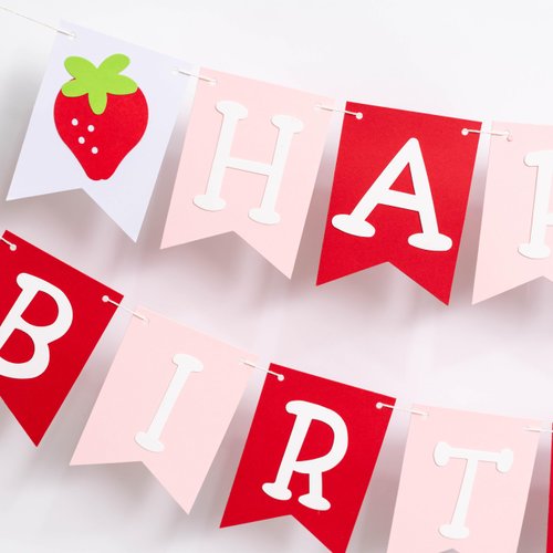 CIEQR Strawberry Theme Happy Birthday Banner, Pink Birthday Decorations, Colorful Birthday Banner Sign, Party Supplies for Kids Baby Adults Birthday, Anniversary...8 Feet
