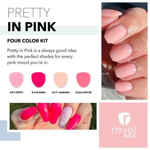 Revel Nail Dip Powder - Pink Powder Dip Nail Polish, Chip Resistant Dip Nail Powder with Vitamin E and Calcium, DIY Manicure, 4-Pack