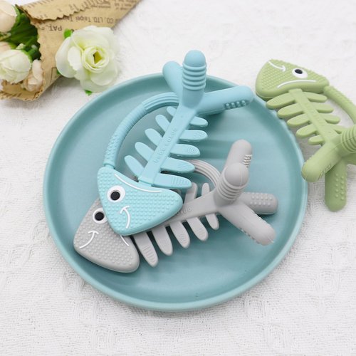 3in1 Infant Toys, Baby Teething Toys 3-6 6-12 Months, Teethers for Babies 3-6-12 Months, for Teething Relief, Baby Teether Gift, Silicone,Sensory, Baby Toys 0-6 Months,USA Patent Pending,Fish,(Olive)