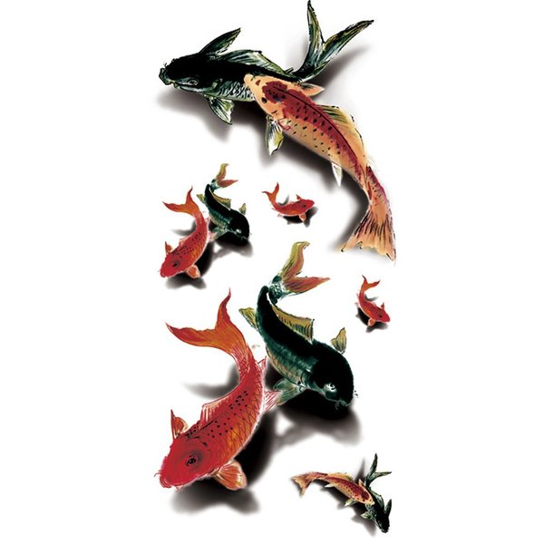 TAFLY Waterproof Fake Tattoo Stickers 3D Colorful Fish Water Transfer Temporary Tattoo 5 Sheets
