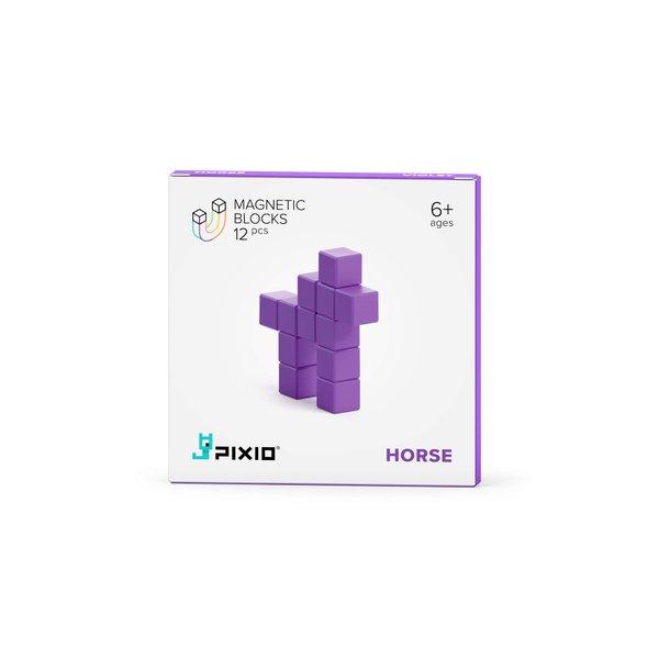 PIXIO Violet Horse Color Series Magnetic Blocks Construction Set 12pcs with Free App, Stress Relief Building Blocks, Fidget Toys, Pixel Art Desk Toy, Animals Figures