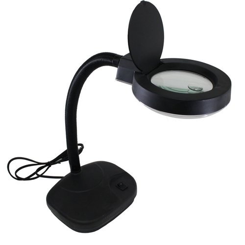 ELUCIDATE 2-in-1 5X Black Magnifier & Table Lamp | 3.5" Diameter | 12" Flexible Gooseneck | 11W Fluorescent Bulb | UL Approved | 110V | Ideal for Crafting, Reading, & Detailed Work