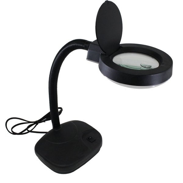 ELUCIDATE 2-in-1 5X Black Magnifier & Table Lamp | 3.5" Diameter | 12" Flexible Gooseneck | 11W Fluorescent Bulb | UL Approved | 110V | Ideal for Crafting, Reading, & Detailed Work