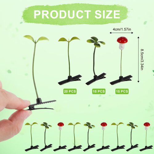 50pcs, Bean Sprout Hair Clips, Four-Leave Clover, Mushroom, Funny Plant Hair Clips, Cute Headwear, Hair Accessories for Kids, Girls, Women, Home School Party Supplies