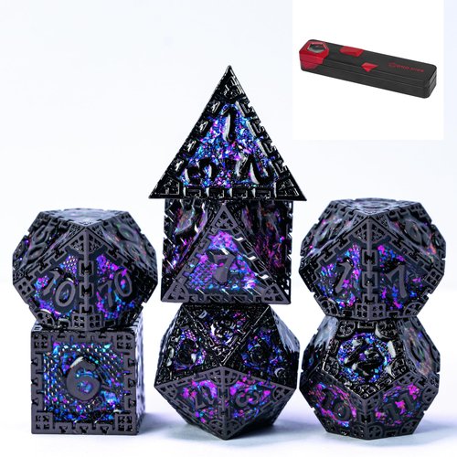 UDIXI Metal DND Dice Set, 7PCS Polyhedral D&D Dice Set Dragon d and d Dice with Gift Box for MTG Dungeons and Dragons Role Playing Games (Purple Sequins)