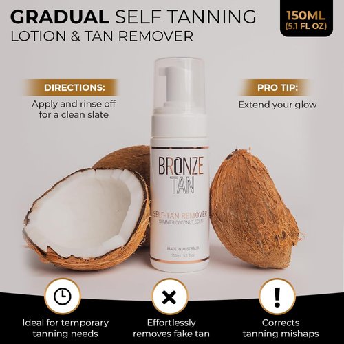 Bronze Tan Self Tan Remover For Fake Tan Streaks, Build Up, Correction, Or Full Removal Of Self Tanner or Bronzer - Summer Coconut Scent (150ML / 5.1 fl oz)