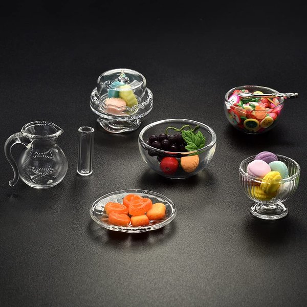 iLAND Miniature Food, Dollhouse Accessories on 1 12 Scale, Glass Utensils w/Dollhouse Food