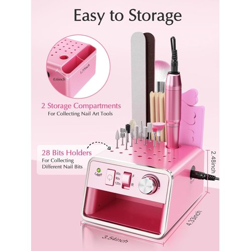 Subay Nail Drill Machine Electric File, Portable for Acrylic Gel Dip Powder Nails, Nail Drill Kit for Manicure Pedicure, Nail Set with Everything, Purple Pink