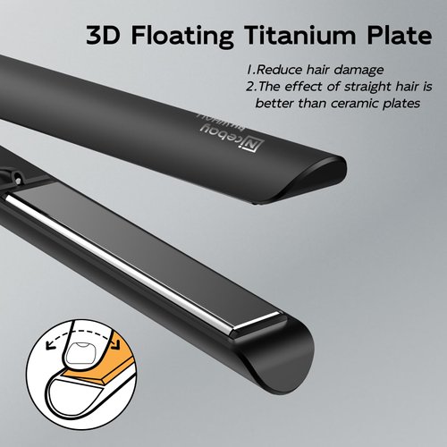 Nicebay® Titanium Flat Iron with Negative Ions, 5 Temperature Settings, Wide Voltage for Travel - Straightener and Curler for Fast Heating Hair Care