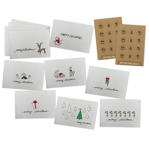 Sugartown Greetings Merry Christmas Greeting Cards Collection - 24 Cards & Envelopes - Includes Kraft Seals!