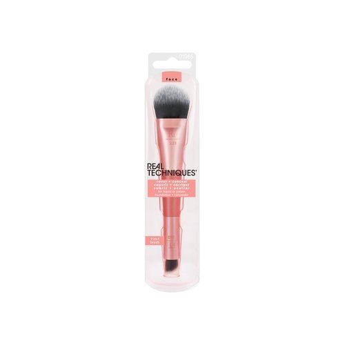 Real Techniques Cover & Conceal Dual Ended Makeup Brush, Flawless Foundation Coverage, 2-in-1 Brush That Smooths & Covers Blemishes & Imperfections, Blending & Buffing Brush, 1 Count