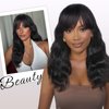 WIGNEE 4x4 Lace Human Hair Wig with Bangs Natural Wavy Human Hair Wigs For Black Women Midemun Length Wigs Human Hair for Daily Use（14 Inches）
