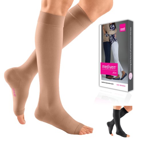 mediven Plus for Men & Women, 40-50 mmHg – Open Toe, Knee High Compression Stockings, IV, Beige