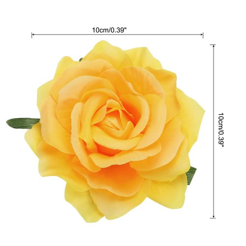 MECCANIXITY 30 Pcs Rose Flower Hair Clips 4 Inch Flower Hair Pins Flower Brooch for Women Hair Accessories Yellow