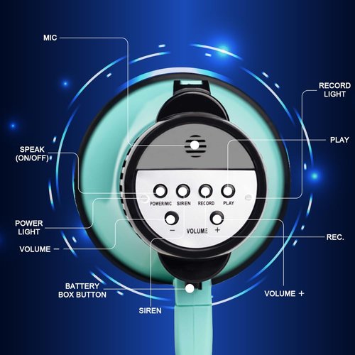 30 Watt Power Portable Megaphone Bullhorn Speaker Voice, Siren/Alarm and 240S Recording with Volume Control and Strap (Teal)