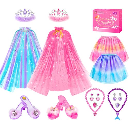 Princess Dress Up, Dress Up Clothes for Girls Princess Toys Set with Princess Capes Princess Shoes Princess Dress Jewelry, Birthday Christmas Gifts for Toddles Girls 3-6 Years
