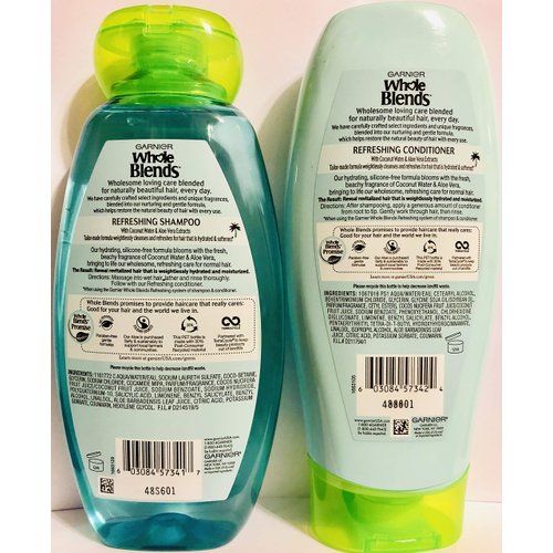 Garnier Whole Blends Haircare - Coconut Water & Aloe Vera - Refreshing Shampoo & Conditioner Set - Net Wt. 12.5 FL OZ (370 mL) Per Bottle - One Set