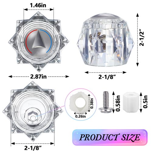 Dreyoo 1 Pack Faucet Handle Compatible with Delta Faucet RP17451, Replacement Faucet Handle with Offset Hole for Shower/Tub, 2-1/2'' x 2-1/8'' Faucet Knob, Single Knob Handle, Clear Acrylic Finish