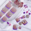 5D Purple French Tip Toe Nail Press Ons Rhinestone Press on Toenails with Butterfly Charms Purple Fake Toenails Glitter False Nails Press on Bow Press on Nails Full Cover Acrylic for Women Girl 24Pcs