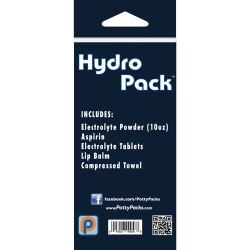 Potty Pack Hydro Pack Single Use Portable Electrolyte Replacement Kit with Electrolyte Powder, Electrolyte Pills, Compressed Towel, Lip Balm and Aspirin Pills - 5 Units