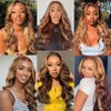 4/27 Brown Honey Blonde Highlight Ombre Lace Front Wigs Human Hair T Part HD Transparent Lace Body Wave Wigs 180% Density Brazilian Human Hair Brown Mix Golden Colored Wigs for Women(18 Inch)