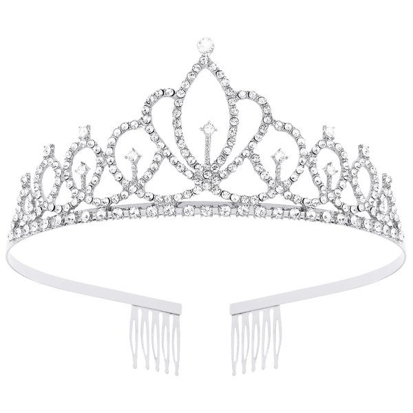 Tihebax Tiaras for Girls Princess Crowns for Girls Silver Princess Tiara Birthday Tiara Birthday Girl Crown, Coronas Para Niñas, Crystal Prom Tiara Pageant Crown for Holloween Costume, Prom, Party