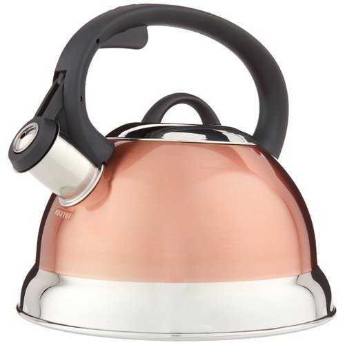 Mr. Coffee Flintshire Stainless Steel Whistling Tea Kettle W/Nylon Handle, 1.75-Quart, Copper