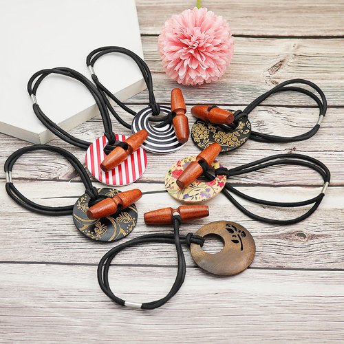 6 Pcs Discs Elastic Hair Tie for Dreadlock Accessories Extra Long Locs Rubber Band Dread Ponytail Holder Wood knot Carving Embedded Horn Toggle Bands Thick Hair for Men Women Motifs