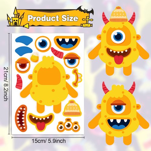 Zayvor 36 Sheet Monster Make Your Own Stickers for Kids, Make-a-Face Stickers, Mix and Match Stickers Sheet Craft Sticker, Gift, Party Favors, School Reward, Valentines Halloween Games