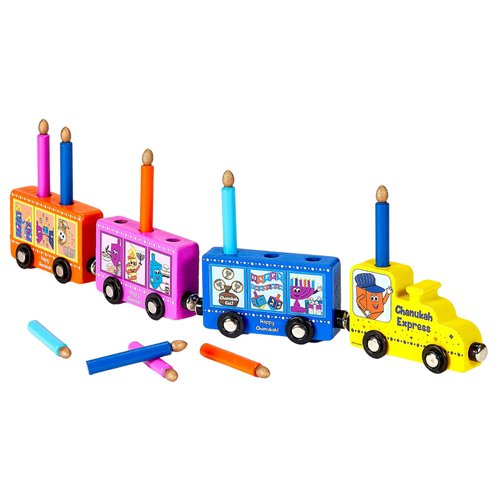 Rite Lite Hanukkah Train Menorah with Removable Wooden Candles | Hanukkah Gifts Colorful Chanukah Menorah Hanukkah Gifts Decorations Centerpiece, Jewish Holiday Party Favors Decor 16.50" L