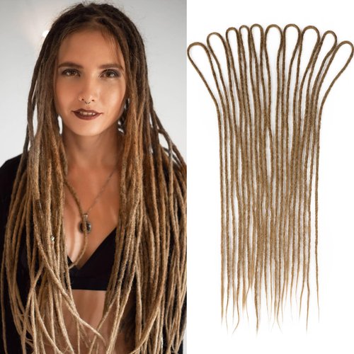 HANNE Dreadlock Extensions 10 Strands Double Ended Dreadlock Extensions 24 Inch Synthetic Dreadlock Extensions Brown Reggae Hip-Hop Dreads Hair Extensions